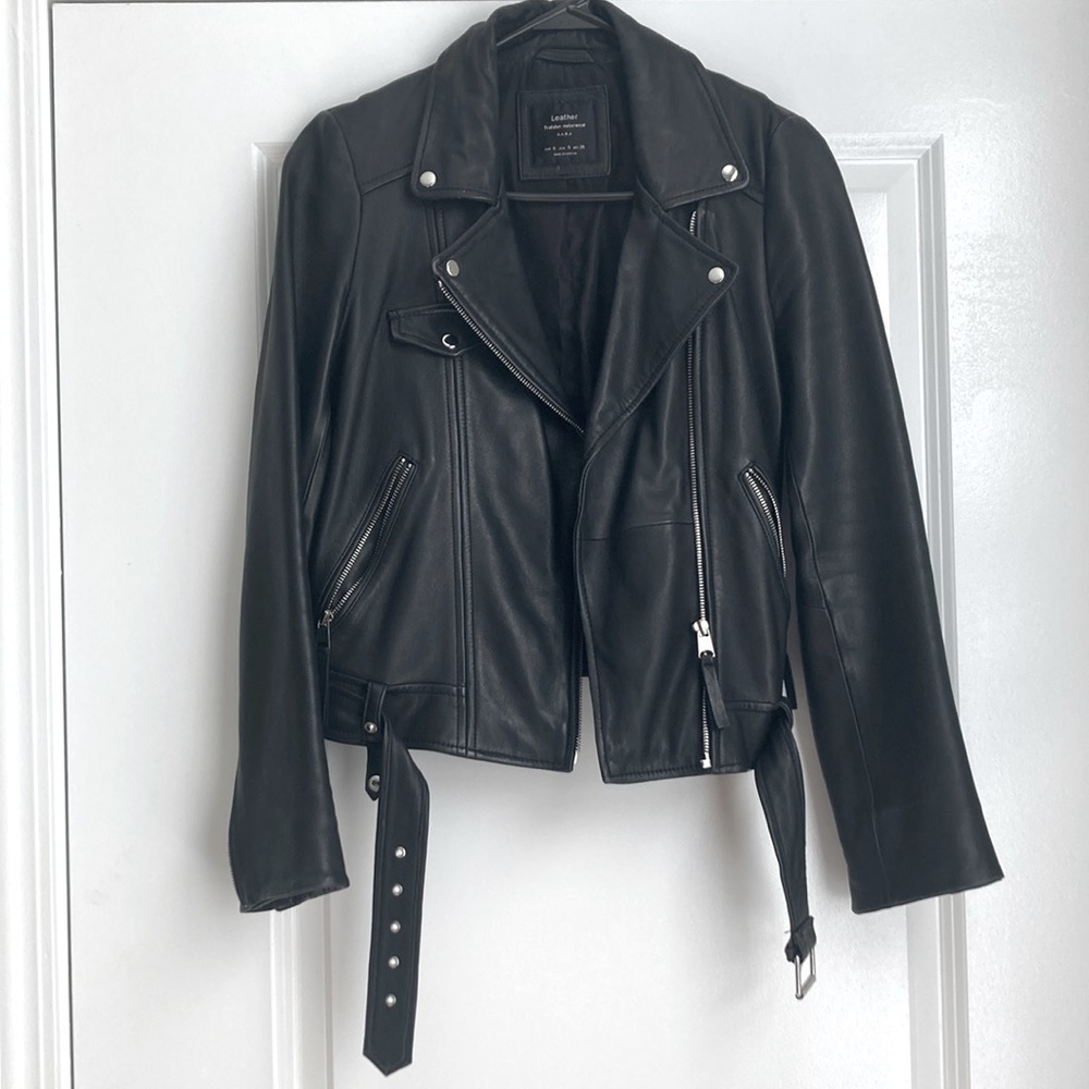 Zara Genuine Leather motorcycle jacket size S